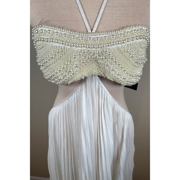 Retrofete Ximena Pearl Embellished Cutout Pleated White Maxi Dress Size XL - Picture 5 of 10